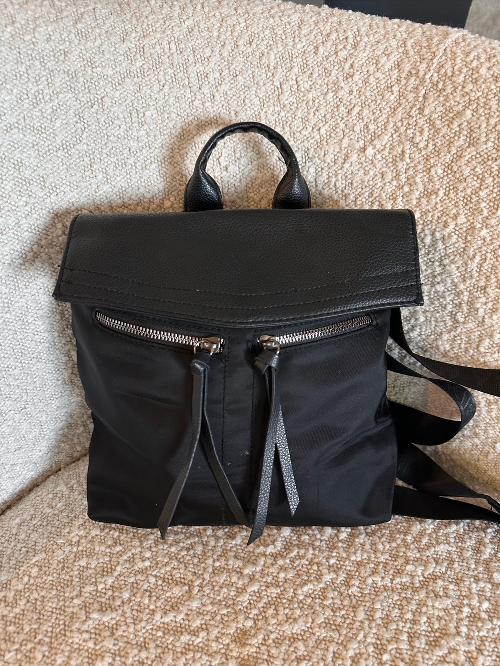 Botkier Black Nylon Backpack with Leather Flap
